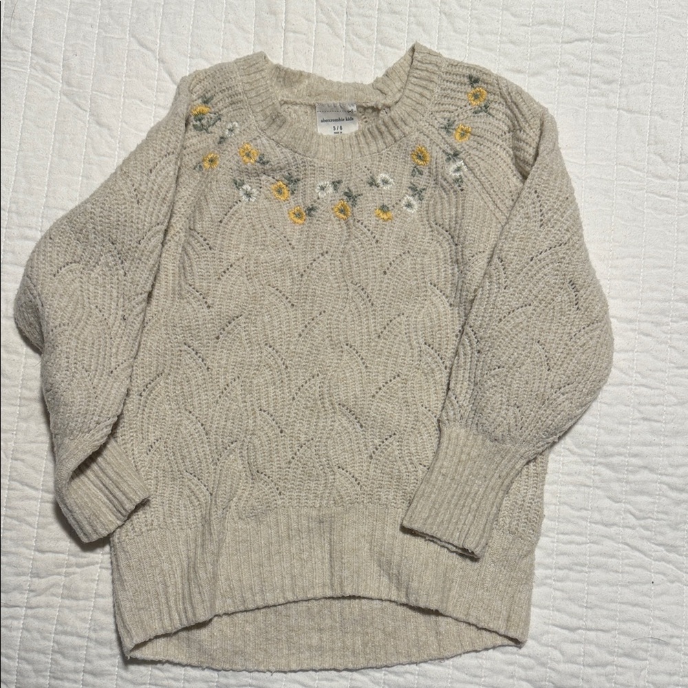 Abercrombie Kids Beige Sweater with Floral Embroidery